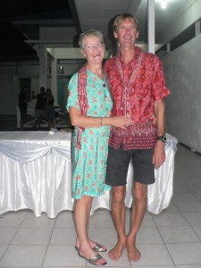 Phil and I getting into the spirit of Ketapang in our colourful batik